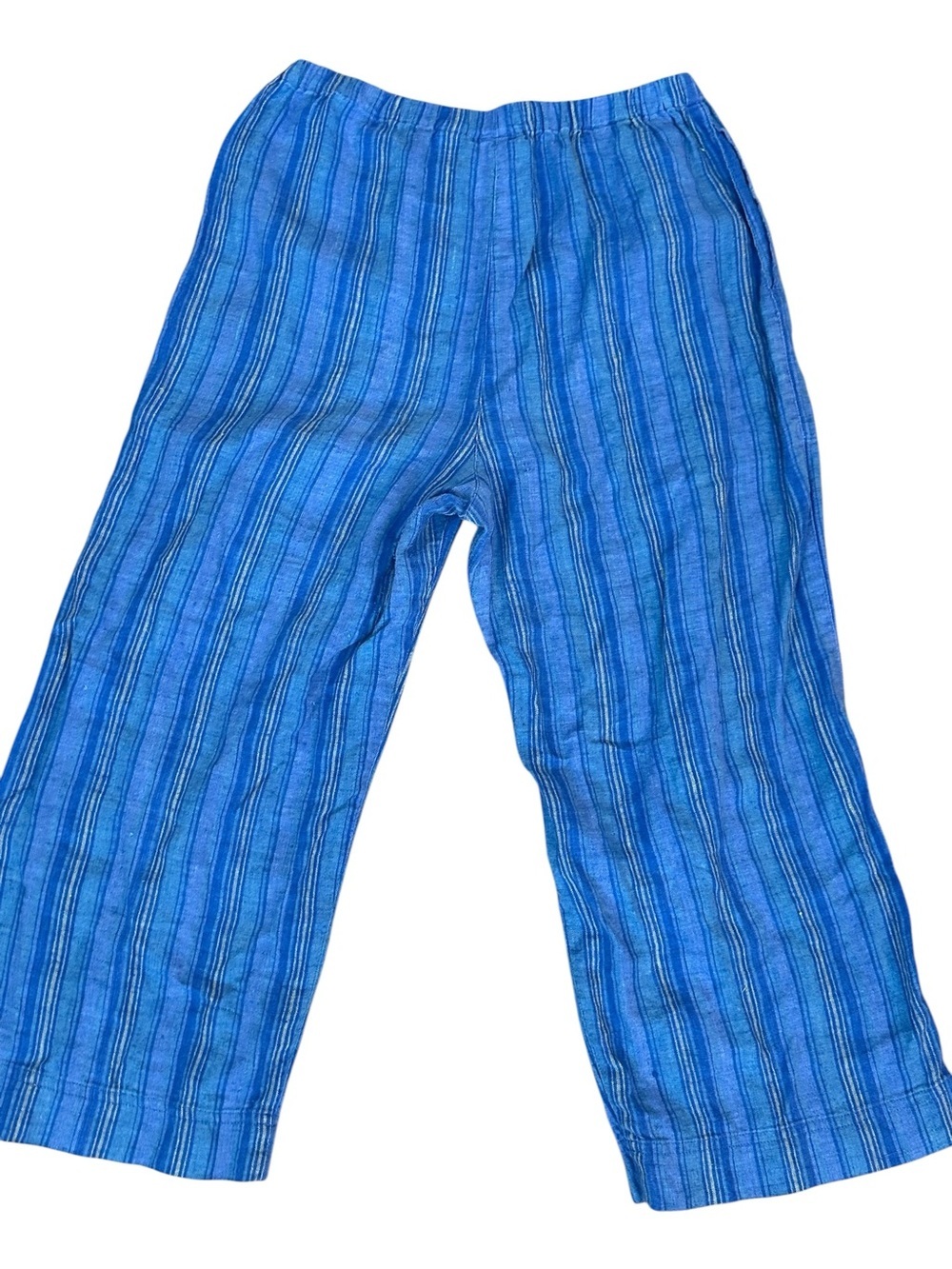 Chico's Design 100% Linen Y2K Vintage Blue Striped wide leg cropped pants